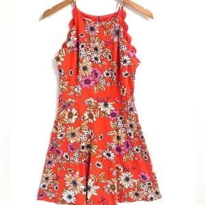 (B51) NEW The General Good Taliyah Red Floral Scallop Detail Dress, Size M, NW